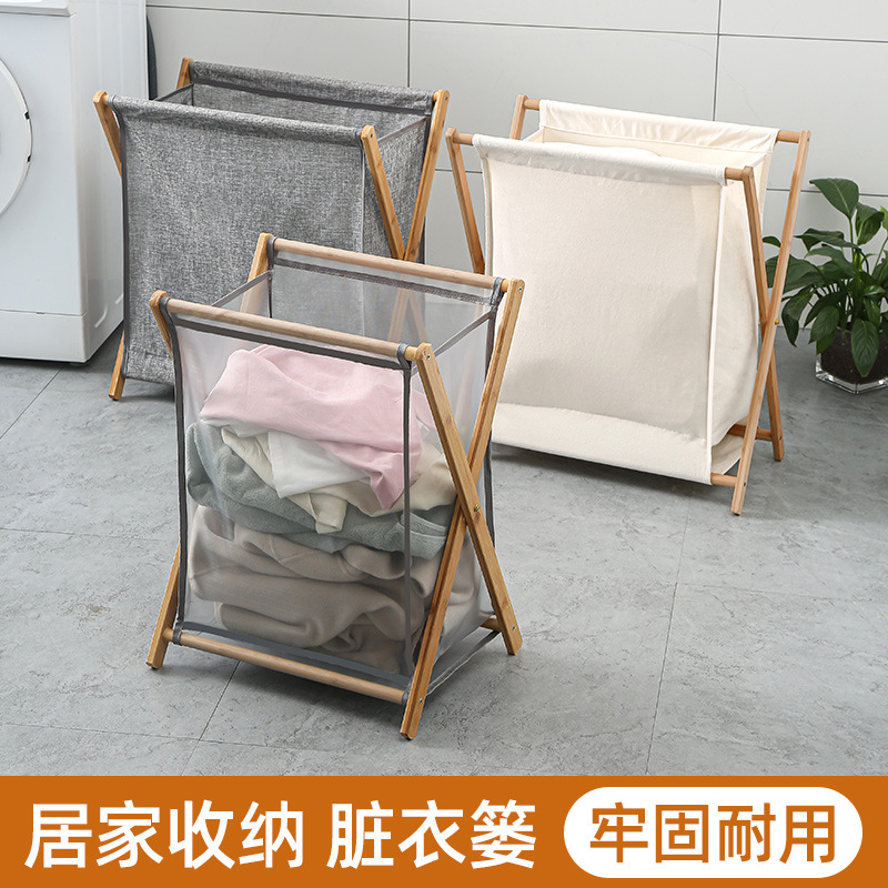 Household bamboo wood foldable clothes laund rstorage basket