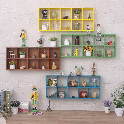 Wooden wall shelf creative lattice living room dining room