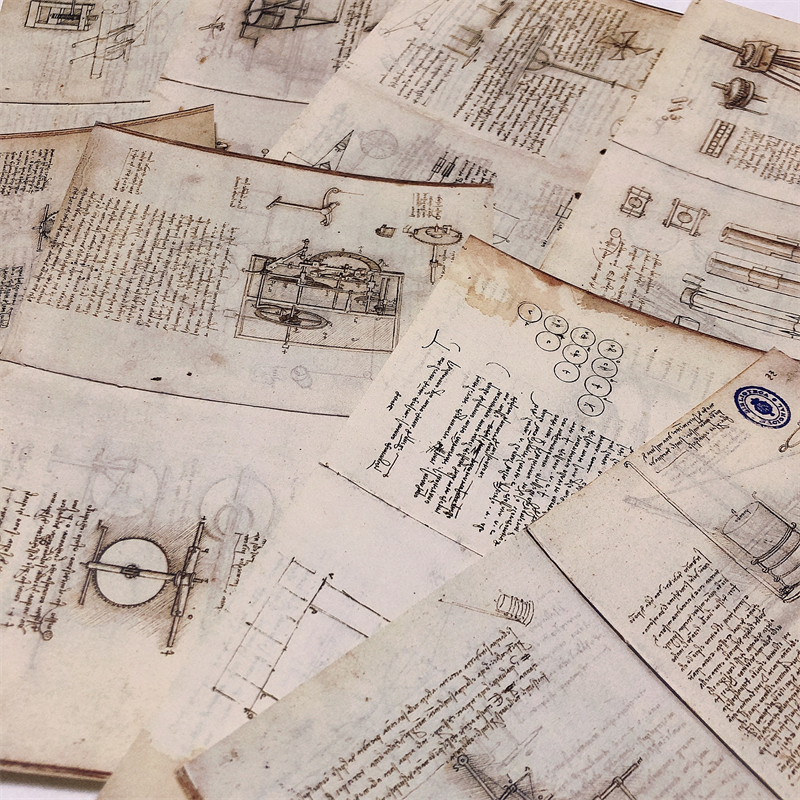 junk journal 达芬奇手稿设计图纸复古器具 手帐拼贴装饰便签素材