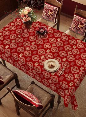 红色新年桌布喜庆福字2026过年新春节装饰宴摆桌长方形桌布高档