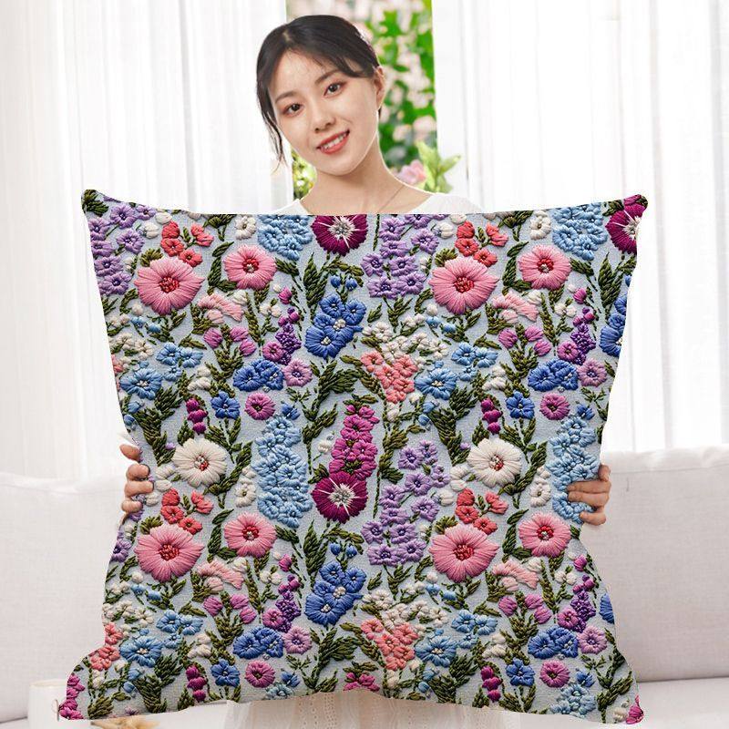 轻奢花卉平面印花抱枕复古家居客厅沙发超软靠垫含芯腰枕可拆洗