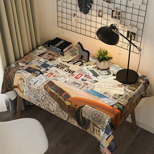 复古做旧报纸餐布拼贴感书桌布茶几保护垫布家居床头柜遮丑盖布