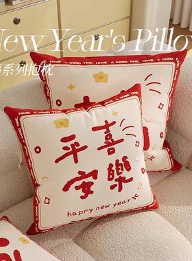 新年红色抱枕沙发客厅装饰枕喜庆高级卧室床头靠垫氛围靠枕套含芯