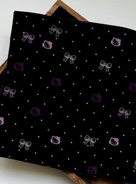 甜酷凯蒂猫桌布黑色可爱波点蝴蝶结布料大肠发圈装饰氛围感桌布