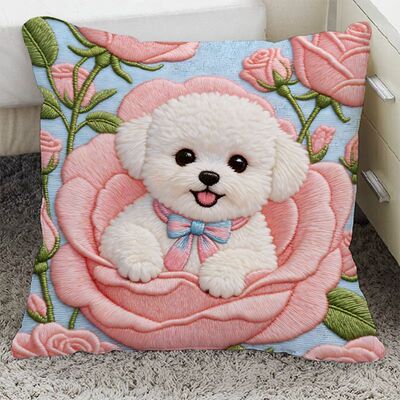 玫瑰花可爱比熊抱枕现代印花平面少女心卧室枕套客厅沙发床上靠垫