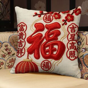 新中式新年抱枕金马送福靠垫枕套房间家居装饰沙发摆件靠垫含芯
