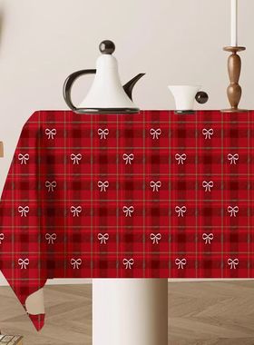 新年红色喜庆格子桌布复古家居春节氛围感装饰布客厅餐桌茶几台布