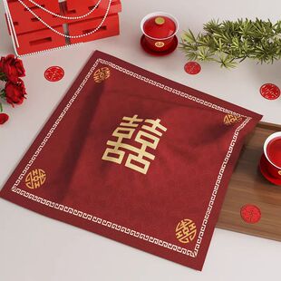 结婚小方巾喜帕床头柜盖布红色喜庆婚房装饰布置桌布喜事婚礼盖布