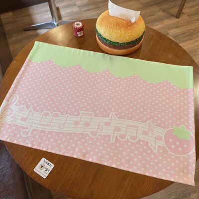 草莓音符波点棉麻桌布卧室宿舍装饰手账拍照背景布日系古早桌布