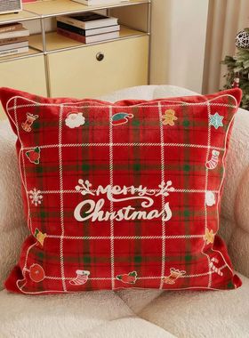 圣诞节装饰抱枕沙发腰靠客厅圣诞装饰靠背垫新款卧室床头红色靠枕