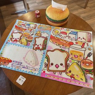 日系卡通吐司棉麻桌垫复古食玩桌布古早风手账桌垫宿舍桌垫隔脏垫