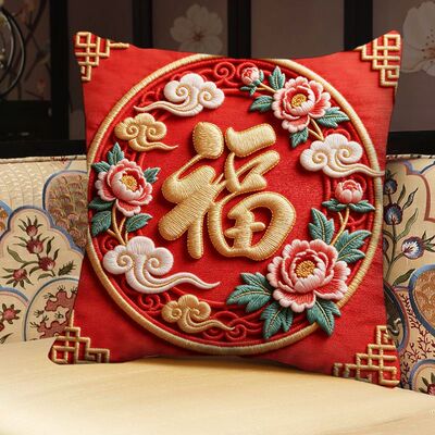 爆款2026马年喜庆福字印花抱枕新年装饰居家靠枕沙发通用超软靠垫