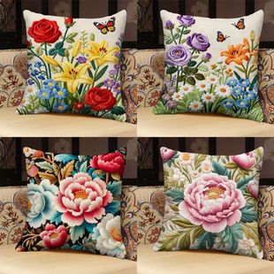 玫瑰客厅沙发高级感抱枕复古花卉靠垫腰枕靠背中古风抱枕套装饰枕