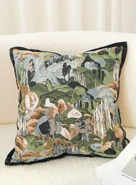 复古绿色抱枕法式中古风沙发客厅靠枕轻奢高级感靠垫套酒店靠背垫