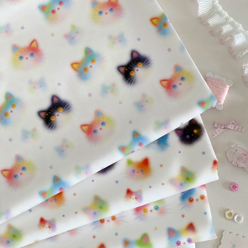 治愈系渐变彩虹猫咪布料软萌晕染彩色小猫印花手工 DIY 面料桌布