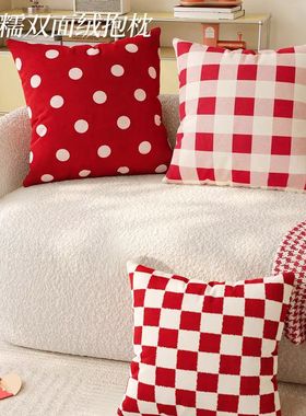 简约红色抱枕ins简约多巴胺客厅枕套沙发装饰靠垫办公室超软腰枕