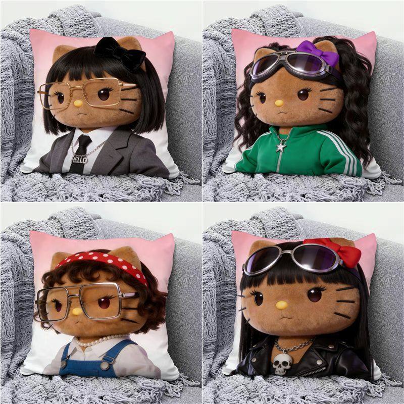 新款黑皮Kitty上班搭子抱枕时尚平面印花居家靠枕宿舍抱枕沙发枕,居家布艺,靠垫/抱枕,淘宝优惠券,粉丝福利购,淘宝优惠卷