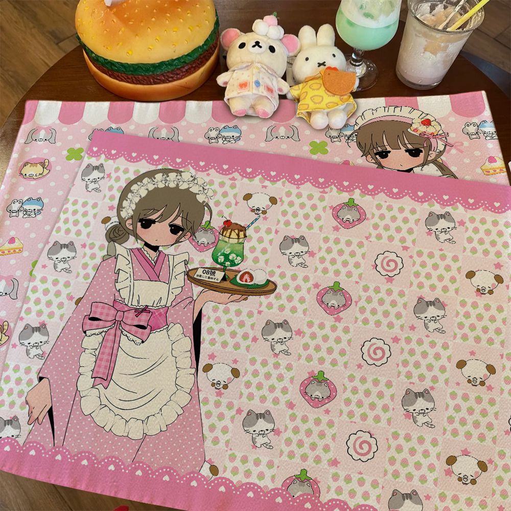 新款日系小厨娘棉麻桌布古早少女心手账装饰拍照背景布卧室书桌垫