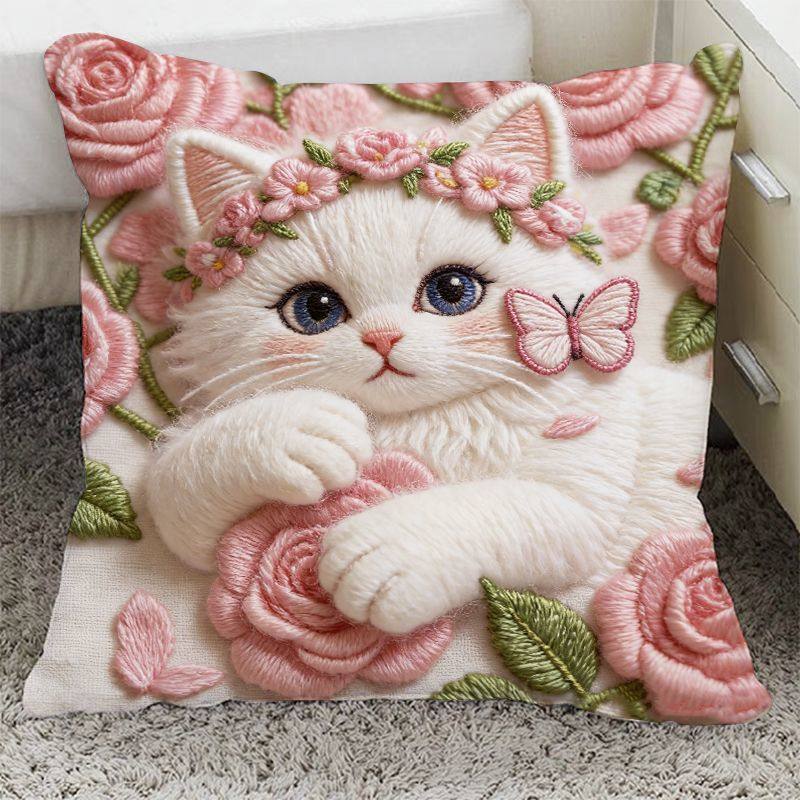爆款可爱治愈系猫咪印花抱枕靠垫含芯房间沙发车载超软靠垫可拆洗