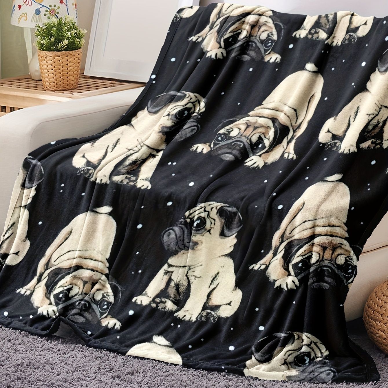 巴哥犬狗狗印花法兰绒毛毯可爱宠物盖毯宿舍办公室床上午休沙发毯