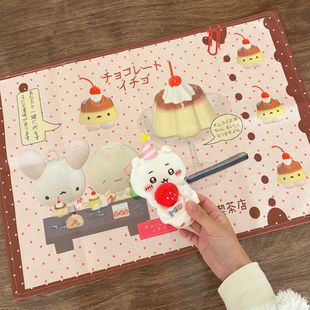 喫茶布丁可爱卡通棉麻桌垫手帐古早装 饰房间宿舍书桌垫拍照背景布