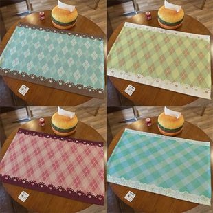 高颜值菱形格棉麻桌布日系宿舍桌面加厚垫布学生手账背景布可裁剪