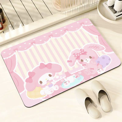 可爱啵啵兔地垫硅藻泥卡通浴室卫生间防滑脚垫宿舍卧室少女心垫子