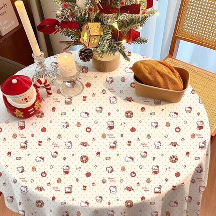 hellokitty圣诞节装饰桌布可爱拍照氛围桌布背景布置网红卧室餐桌