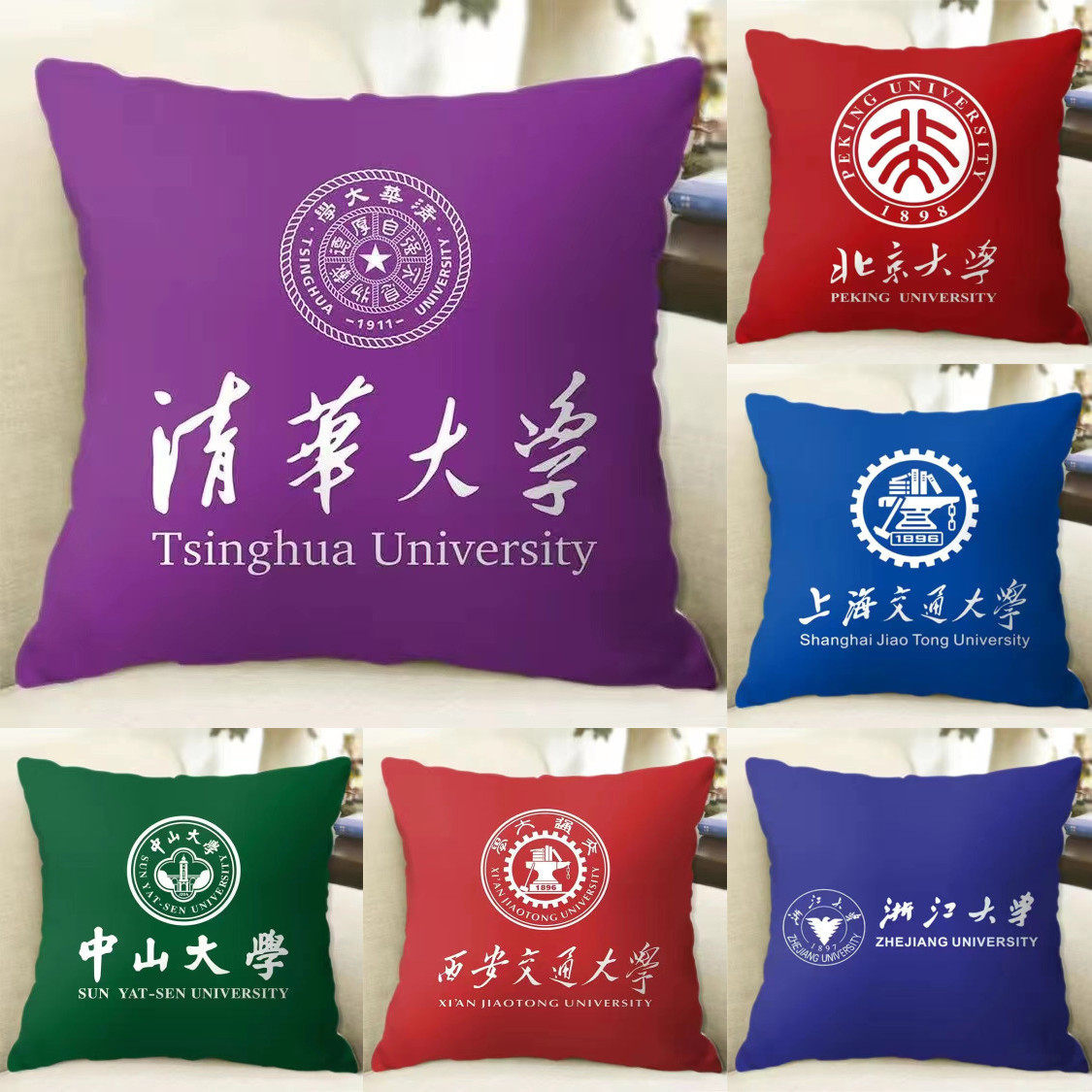 大学毕业创意抱枕纪念品北大清华浙大校园周边校徽抱枕学校午睡