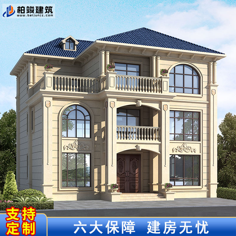 bj3575三层欧式别墅设计图纸乡村新农村自建房效果图施工图全套