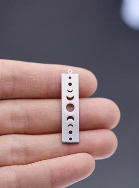 不锈钢长方月相吊坠 天体月相盈亏挂片 DIY 耳饰项链饰品配件