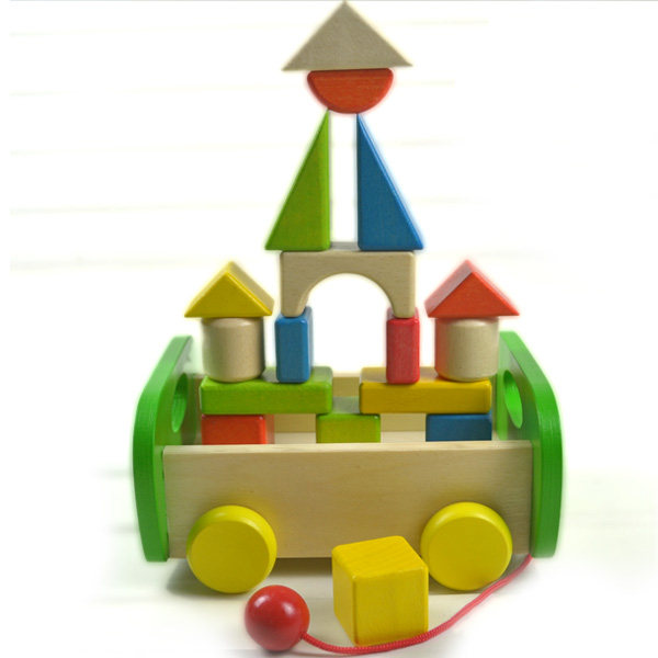 17粒纯榉木拖车积木 儿童木制益智玩具12个月以上