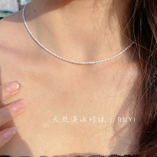 极光2mm超细超小米珠天然淡水真珍珠迷你baby珠项链S925银锁骨链