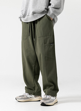 XUT 工装休闲裤宽松直筒质感拼接长裤