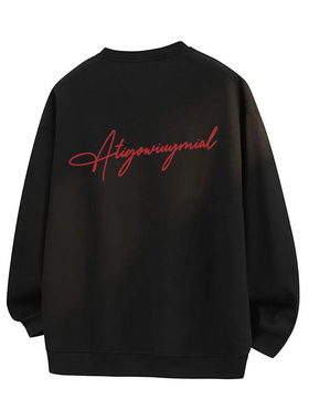 美式复古字母印花圆领卫衣潮牌情侣秋冬休闲上衣