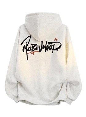 美式复古花体字logo手绘涂鸦字母印花连帽卫衣