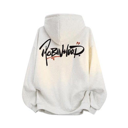 美式复古花体字logo手绘涂鸦字母印花连帽卫衣