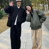 秋冬新款 飞行员夹克机车纯色外套大码 军装 XUT 美式 飞行服