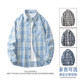 港风日系清新长袖 衬衫 格子衬衣外套