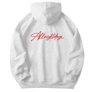 草体签名字母灰色加绒连帽卫衣秋冬情侣复古简约套头帽衫