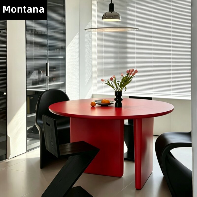 Montana 多巴胺实木圆桌设计师款个性创意饭桌孟菲斯风彩色餐桌椅
