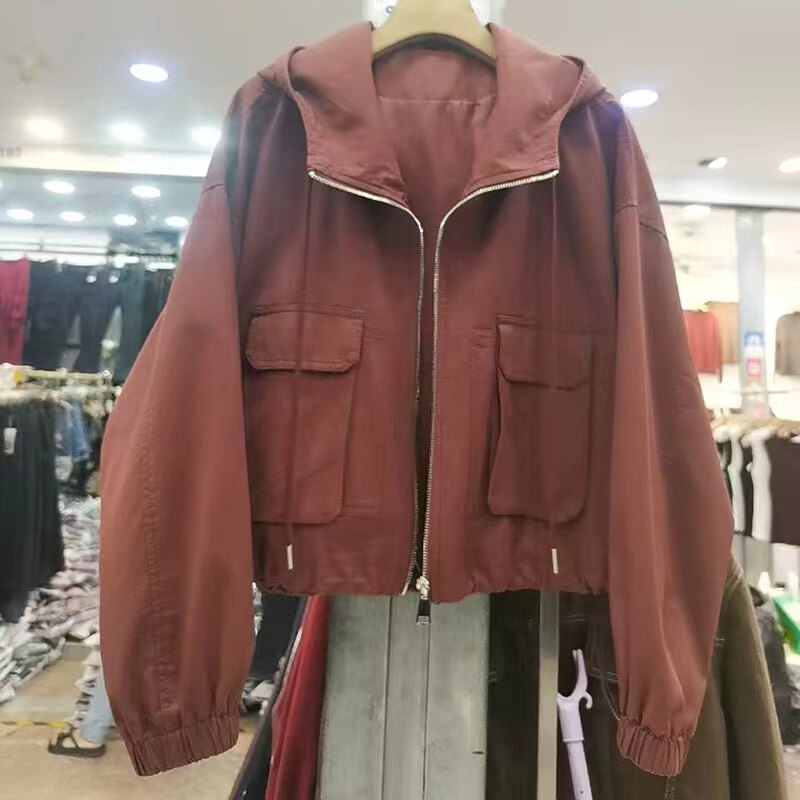 2024连帽短外套女春款新款宽松时尚小个子夹棉工装派克服夹克潮