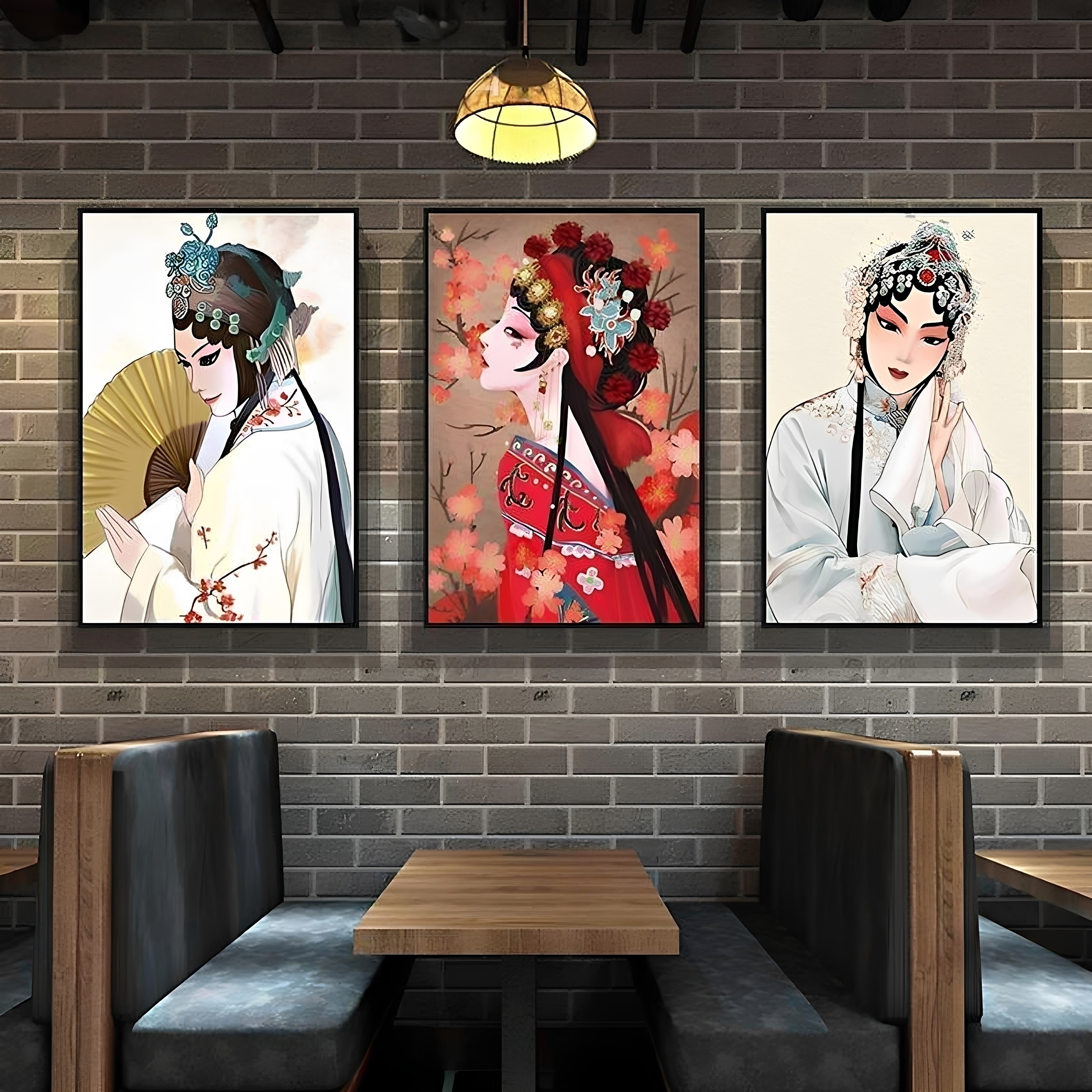 川剧烧烤火锅店挂画中国风戏曲花旦国潮风装饰画网红脸谱人物壁画