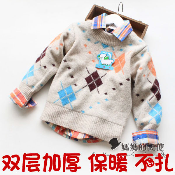 儿童双层加厚羊毛衫男女小中大童圆领套头毛衣-2020秋冬童装