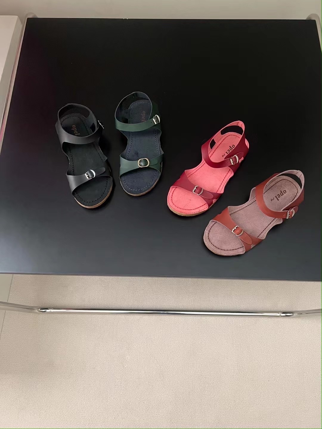 opel凉鞋女复古真皮平底凉鞋一字带编织罗马鞋ins学生沙滩鞋韩国