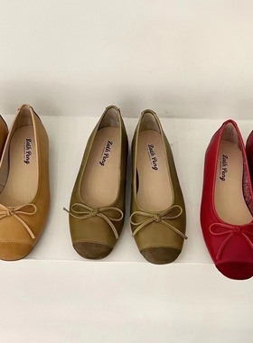 zachpeng蝴蝶结芭蕾舞鞋红色婚鞋浅口单鞋豆豆鞋软底奶奶鞋韩国