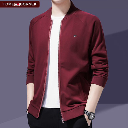 汤米tommy外套男夹克春秋薄款棉卫衣中年男士棒球服休闲拉链开衫