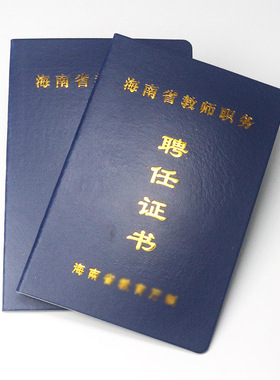 现货蓝色海南地区专业技术职务岗位聘任证书教职工岗位上岗合格本