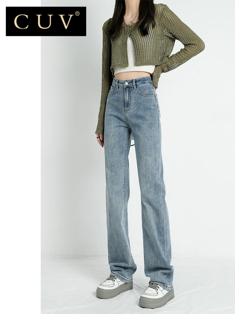 窄版直筒牛仔裤女2024年春秋季新款高腰宽松显瘦黑色加长阔腿裤子