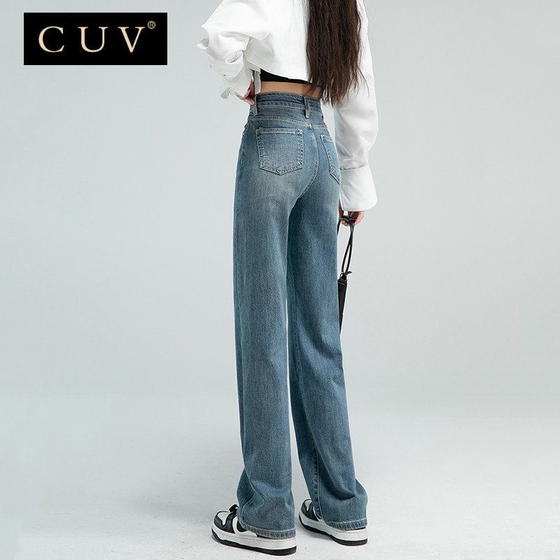 复古阔腿牛仔裤女2024秋冬季新款高腰宽松显瘦时髦百搭加绒直筒裤